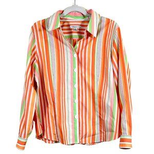 Coldwater Creek Women's Petite Sz XL Button-up Top Orange, Pink & Green Stripes